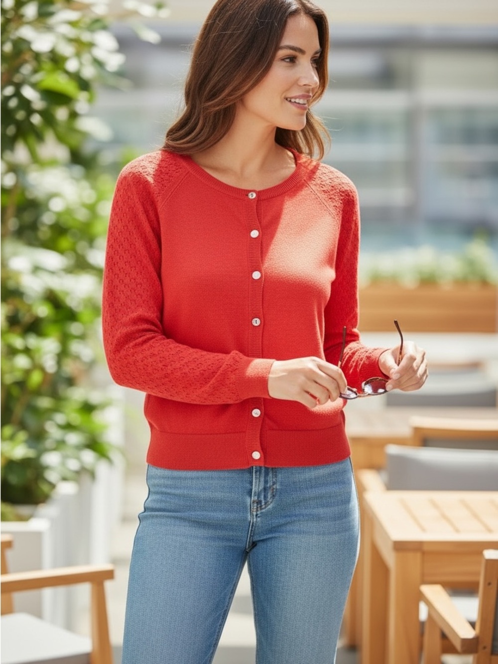 Pink Martini Red Cardigan Small Button Front Lightweight Knit Sweater